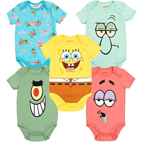 SpongeBob SquarePants Baby Boys 5 Pack Short Sleeve Bodysuit