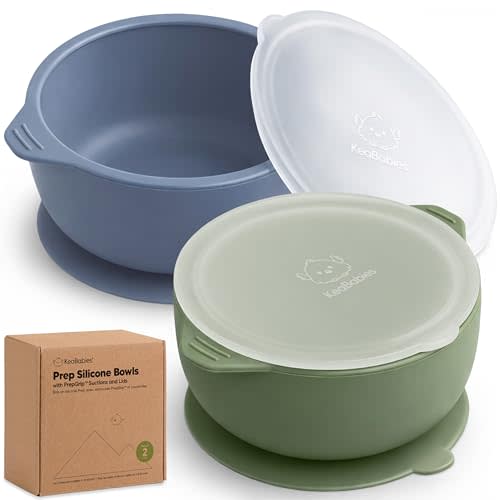KeaBabies 2-Pack Baby Bowls with Suctions, Lids, BPA-Free Silicone (Slate) | Toddler Suction Bowls for Baby Boys, Girls, Kids, Food Grade Silicone, Dishwasher Safe, BLW Feeding, Baby Eating Essentials