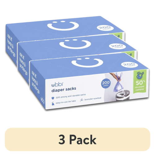 (3 pack) Ubbi Disposable Diaper Sacks, Lavender Scented, Easy-to-Tie Tabs, Diaper Disposal , 200 Count, Newborn