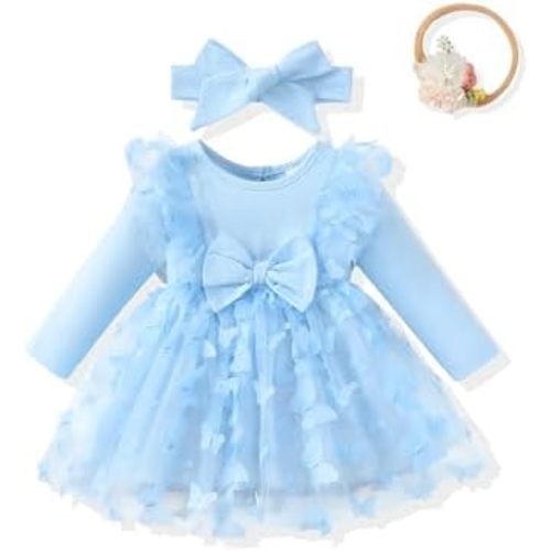Renotemy Baby Girl Flower Dress Fall Winter, Tutu Tulle Princess Wedding Birthday Party Dresses for Newborn Girls 0-18 Months