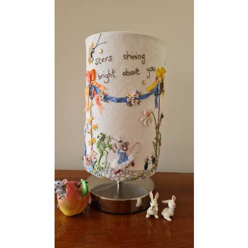 Hand Embroidery Lampshade Panel: Frog Band, Mouse Design DREAM A LITTLE printed panel, paper instructions