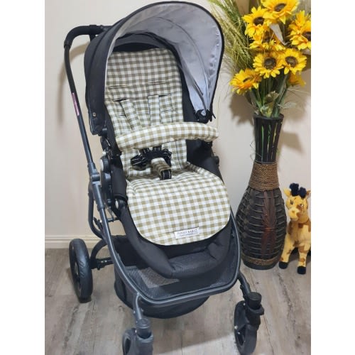 Pram/stroller seat liner-Khaki green gingham-Australian made