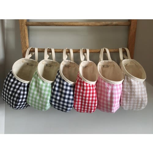 Gingham Hanging Pod Basket: Cotton Wall Storage Bag