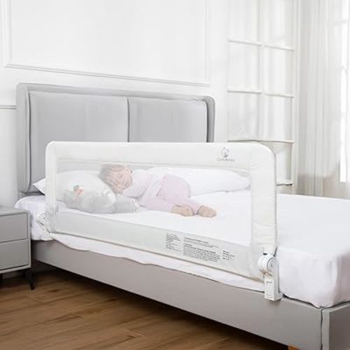 ComfyBumpy 1-Pack Bed Rail for Toddlers 55.5" L x 19.5" H | Toddler Bed Rails for Twin, Full, Queen & King Mattress Size | Swing Down Rail Guard | Mattress Side Rail for Kids | White
