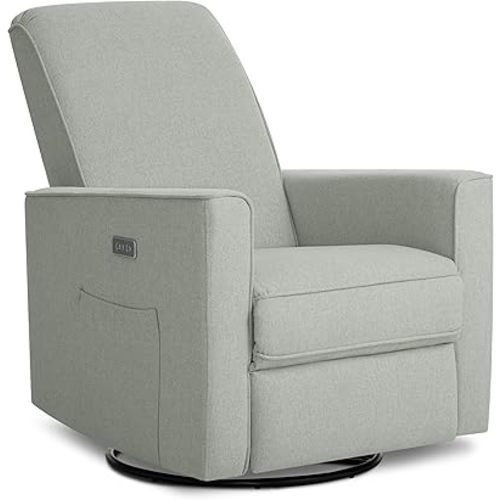 évolur Harlow Upholstered Power Glider Recliner with USB Charging – Rocking & 275° Swivel with Smooth Glide – Greenguard Gold & FSC Certified – Modern Nursery and Living Room Chair in Light Grey