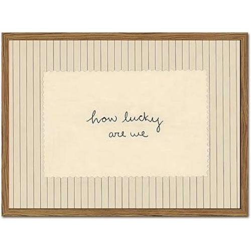 How Lucky Are We Wall Art Trendy Preppy Inspirational Quote Sign Wall Decor Picture Vintage Striped Poster Canvas Painting Print for Living Room Bedroom 24x16 inch Wood Framed