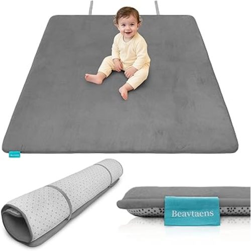 Thickened Baby Play Mat for Floor, 50x50 Foam Playpen Mat, Easy to Wipe Clean, Non-Slip Bottom Tummy Time Mat, Easy Storage Playmat, Super Soft Coral Velvet Nursery Rug, Perfect for Baby to Crawl - Dark Gray