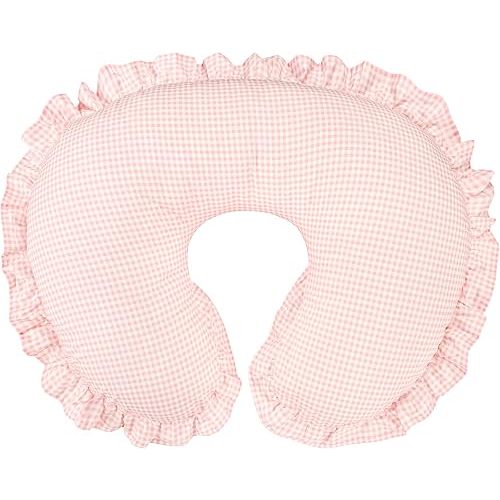 DILIMI Cotton Nursing Pillow Cover, Removable Ruffled Pillowcase for Breastfeeding Pillows, Ultra Soft Comfortable Slipcover for Baby Girl and Boy, Pink Gingham