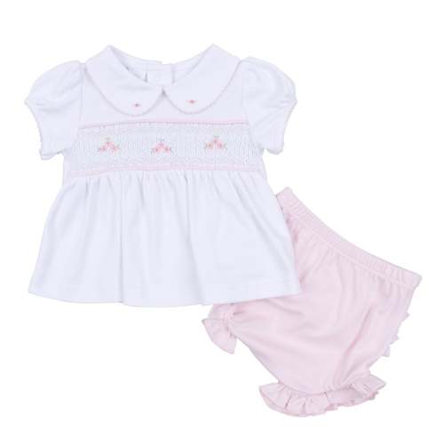 Willow's Classics Smocked Ruffle Short Sleeve Diaper Cover Set - Pink
