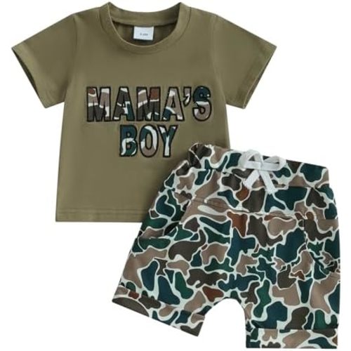 Toddler Baby Boy Camouflage Outfits Mama's Boy Letter Print T-Shirt Short Sleeve Tops Shorts Sets