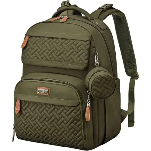 BabbleRoo Diaper Bag Backpack, Travel Backpack with Changing Pad, Pacifier Case & Stroller Straps, Multifunction, Waterproof, Unisex – Army Green