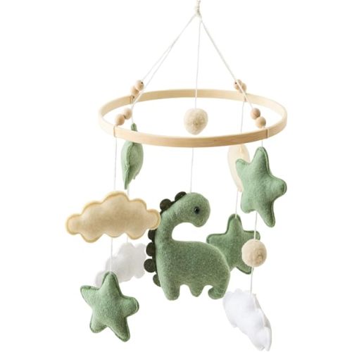 Soft Green Dinosaur Theme Baby Mobile for Crib, Handmade Simple Crib Bell