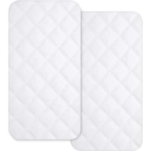 Yoofoss Waterproof Bassinet Mattress Pad Cover 2 Pack Fit for Rectangle Bassinet Mattress, Baby Bassinet Mattress Protector for Boys and Girls 34X19in