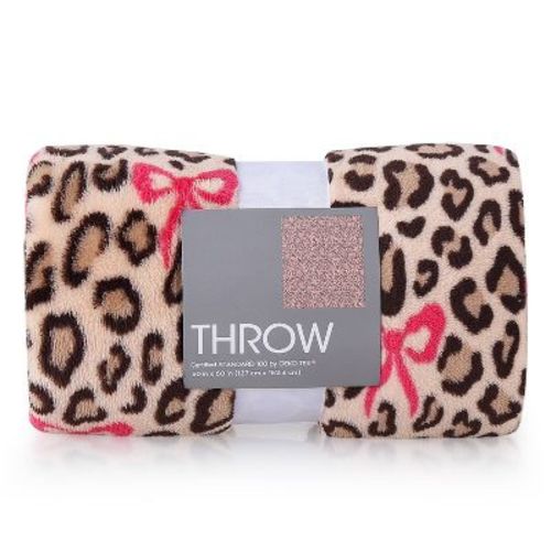 Kelly Leopard with Bows Throw Blanket Pink