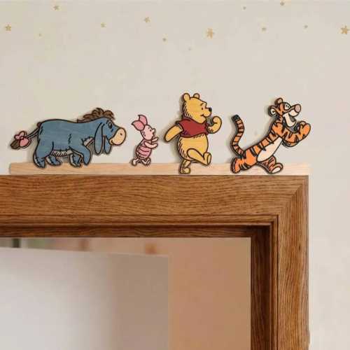 Winnie the Pooh Wooden Door Corner Decor, Classic Pooh Nursery Shelf Sitter, Tigger Piglet Eeyore Wood Figurine, Cute Door Frame Topper