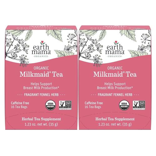 Earth Mama Organic Milkmaid® Tea | Lactation Support Herbal Tea Bags for Breastfeeding, Decaf Lactation Supplement for Increased Breast Milk Production, With Milk Thistle & Fenugreek (16-Count, 2PK)