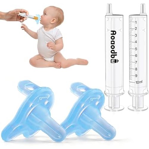 Baby Medicine Dispenser, Baby Medicine Syringe, 0 Months and up Baby Pacifiers, 100% Silicone Pacifiers, BPA-Free (Blue, Model 2)