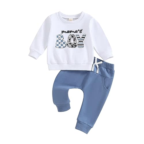 Toddler Baby Boy Clothes Mamas Boy Fall Winter Outfit Long Sleeve Letter Sweatshirt Plaid Jogger Pants Newborn Set