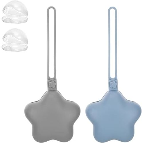2 Pack Pacifier Holder Case, BPA-Free Silicone Portable Pacifier Case Holder Pouch for Baby Boys & Girls, Travel Storage Container for Newborn, Diaper & Strollers, Star