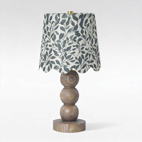 Armoire Cottage Collection Resin Ball Portable Cordless Table Lamp (Includes LED Light Bulb) with Solid Green Scalloped Shade
