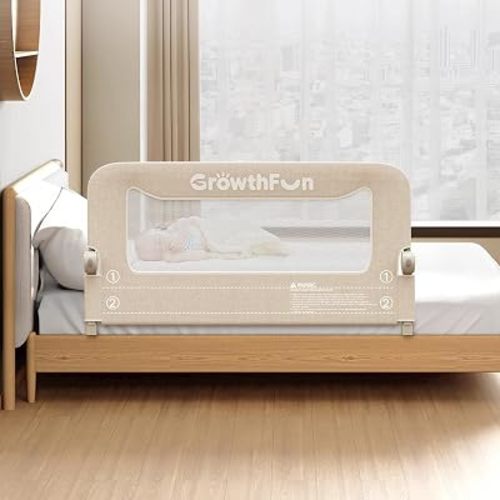 Foldable Bed Rail for Toddlers, 47in Reinforced Carbon Steel Frame&Connectors, Breathable Cationic Fabric, Safety Toddler Bed Rails for Queen, King, Twin, Full, No-Tool Setup.