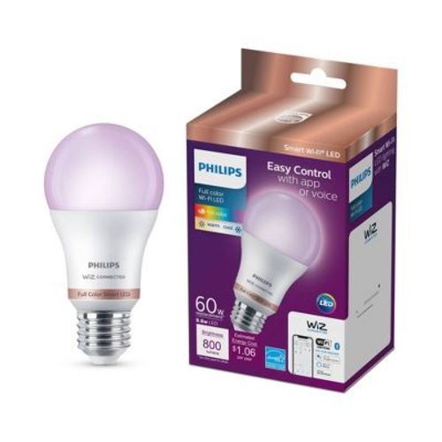 Philips Smart Wi-Fi 60W Multi-Colored LED Light Bulb A19 1P: E26 Base, Voice Control, Dimmable, Compatible with Alexa, Google, Siri