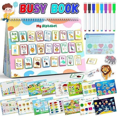 Busy Book for Toddlers 3+, Preschool Learning Activities with 30 Themes Prek Preschool Workbooks, Montessori Educational Learning Toys Activity Books for Christmas Birthdays Gifts Boys Girls