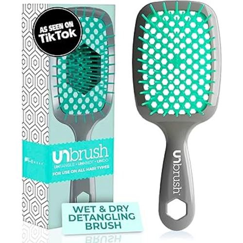 FHI Heat UNbrush Detangling Brush for Pain-Free Brushing on All Wet or Dry Hair Types — Durable DuoFlex Anti-Static Bristles, Lightweight Handle, Vented Hair Brush