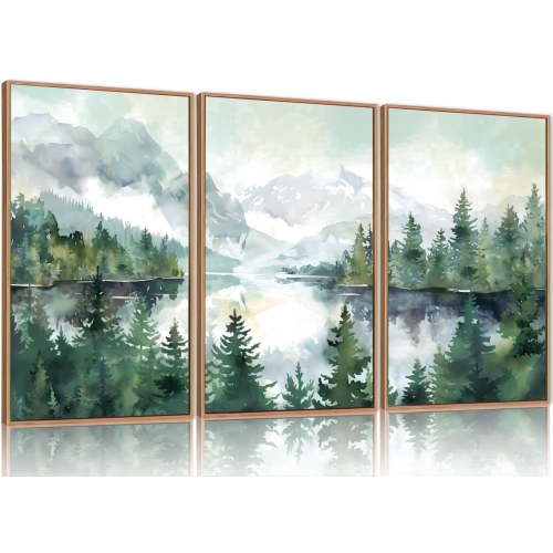 TOARTi, Watercolor Mountain Framed Canvas Wall Art Set, 16"x24"