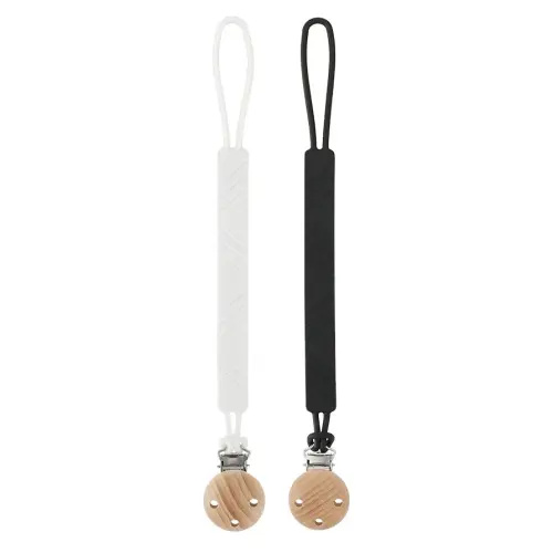 Silicone Pacifier Clip Holder for Baby Boy and Girl, Fits for Most Pacifier Teethers & Small Toys in Place, BPA Free (White+Black)