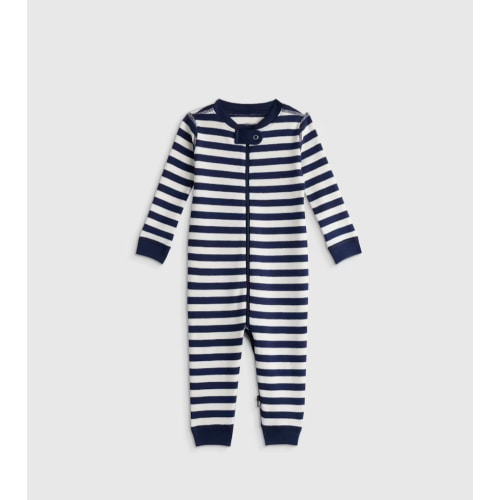 100% Organic Cotton One Piece Pajama - Baby in Navy Stripe