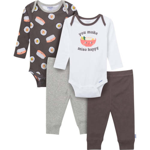 4-Piece Baby Neutral Miso Happy Onesies® Bodysuits and Pants – Gerber Childrenswear