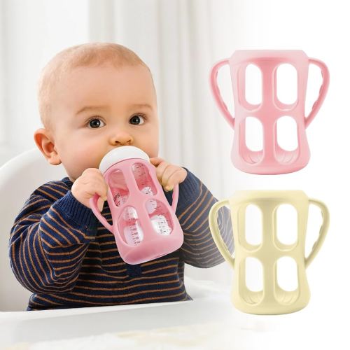 2 Pack Silicone Bottle Sleeves with Handles for Philips Avent Natural Baby Bottles 9 oz/8 oz, Avent Glass Bottle Sleeve-Food Grade, BPA Free, Easy Grip Baby Bottle Holder, Dishwasher/Heaters Safe