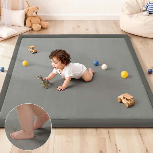 Baby Play Mat, Caveen Thicken Baby Playpen Mat, Flannel Soft Crawling Playmat for Infant, Anti-Slip, 50"x 50", Dark Grey