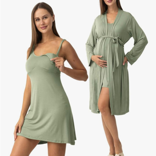 SUNNYBUY Women's Nursing Nightgown Maternity Robe Set, 3 in 1 Labor Delivery Breastfeeding Dress Postpartum Sleepwear