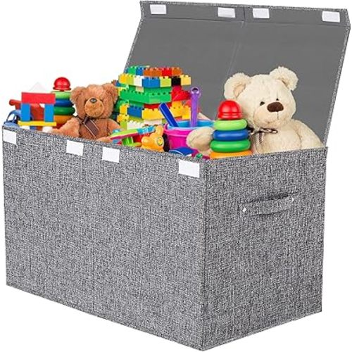 VERONLY Large Toy Box Chest Storage with Lid - Collapsible Kids Toys Boxes Organizer Bins Baskets with Handles for Boys, Girls,Nursery,Playroom,Clothes,Blanket,Bedroom( Gray)