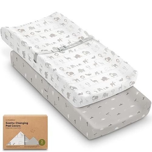 2-Pack Organic Changing Pad Covers for Girl, Boy, Neutral - 100% Cotton Changing Table Pad Cover, Soft Baby Nursery Diaper Changing Pad Sheets, Contour Changing Pads Liners,Change Pad Cover (Woodland)