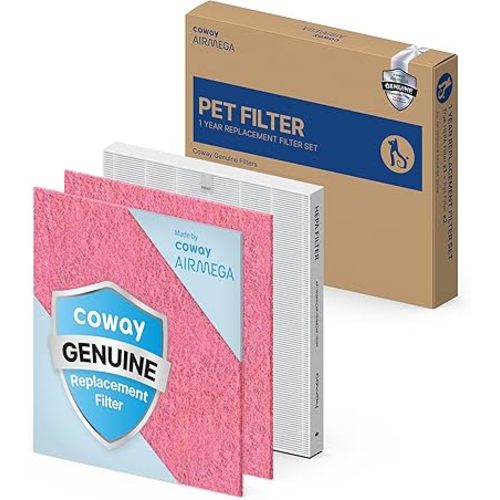 COWAY AP-1512HH & 200M Air Purifier Filter Replacement, Pet Filter Pack, 2 Pet Deodorization Filters and 1 True HEPA Filter, 1 Pack, Pink