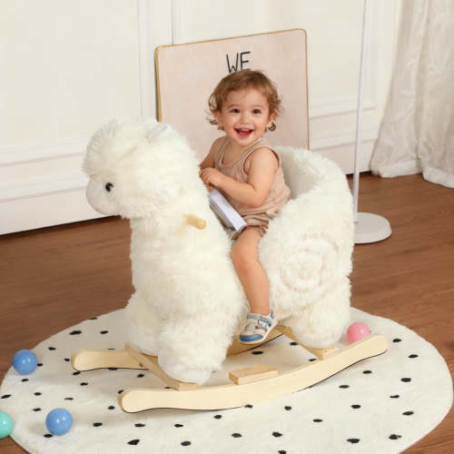 Alvantor Kids Ride on Rocking Horse for 1-3 Years Plush Alpaca Rocking Toy with Music and Safety Belt White