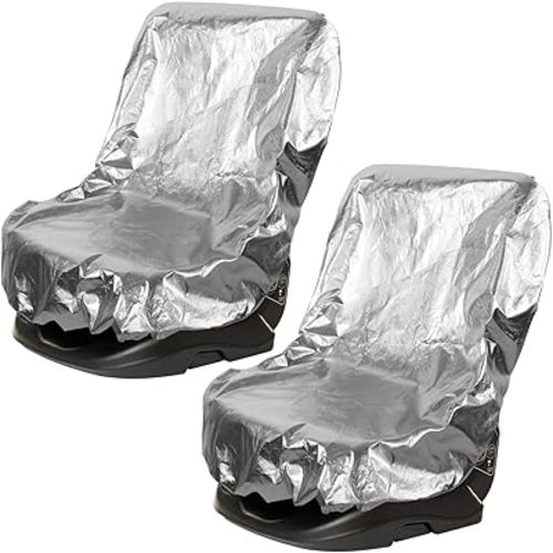 BBTO 2 Pcs Car Seat Sun Shade Covers Baby Car Seat Coolers Protector Reflective Carseat Sunshade Infant Shield Heat UV Sunlight Keep Baby Toddler Child Cool Travel Safety(Classic,Silver)