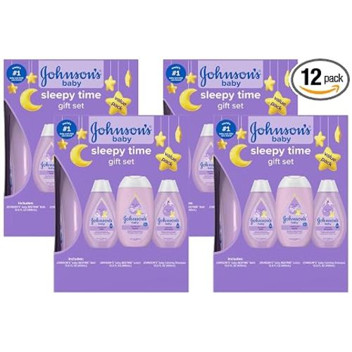 Johnson's Baby Sleepy Time Gift Set with Calming Bedtime Bath, Bedtime Lotion & Calming Shampoo, Baby Bedtime Essentials with Relaxing NaturalCalm Aromas, Hypoallergenic, 3 Items (Pack of 4)