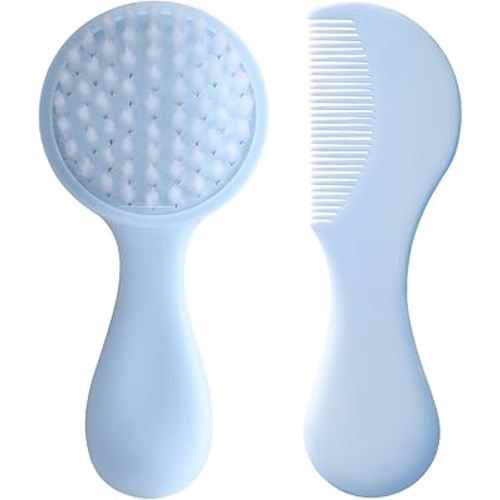 Baby Hair Comb Set Soft Baby Hair Brush Baby Comb Hair Comb Set Newborn Baby Hair Brush and Comb Set Baby Care Hair Brush for Girls and Boys,Baby Hair Brush Set for Newborns, Blue