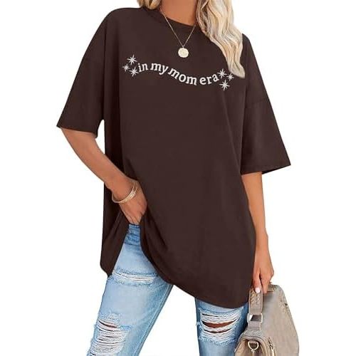LAZYCHILD Mama Oversized Shirts for Women: Mom Oversized Graphic T-Shirt Mama Letter Print Short Sleeve Tops