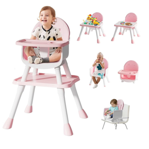 6 in 1 Baby High Chair for Babies and Toddlers, Booster Seat, Kids Learning Table & Chair (Pink)