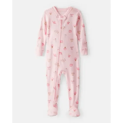 Baby Girl Paint Floral 100% Cotton Long-Sleeve 2-Way Zip 1-Piece Pajamas - Pink | Carter's