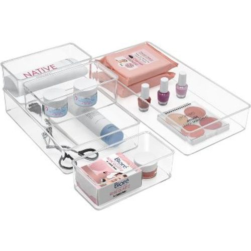 Sorbus Clear Narrow Drawer Organizer 5-Piece Set, Multi-Purpose Bins for Makeup, Vanity Organization, and more