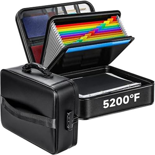 Fireproof Document File Organizer Bag, 5200°F Portable File Organizer with Lock, 16 Layer File Box Waterproof and Heat Insulated Safe Storage for Important Documents, Laptop, and Files and More