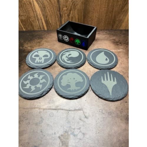MTG Laser Engraved Slate Coasters Set of 6 With Holder