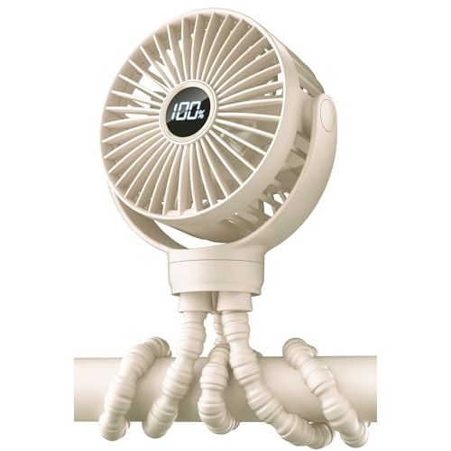 KIDEE Portable Stroller Fan, Mini Baby Fans Battery Operated, LED Display with 3 Speeds, Small Clip on Fan Desk Fans USB Rechargeable, Personal Handheld fans Fan for Travel Outdoor, Children Gifts