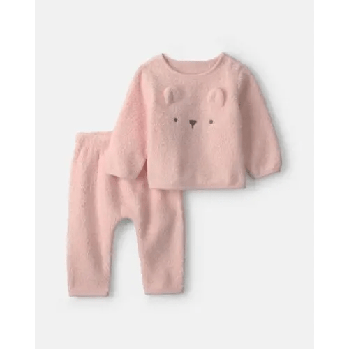 Baby Girl 2-Piece Bear Fleece Long-Sleeve Top & Pant Set - Pink | Carter's